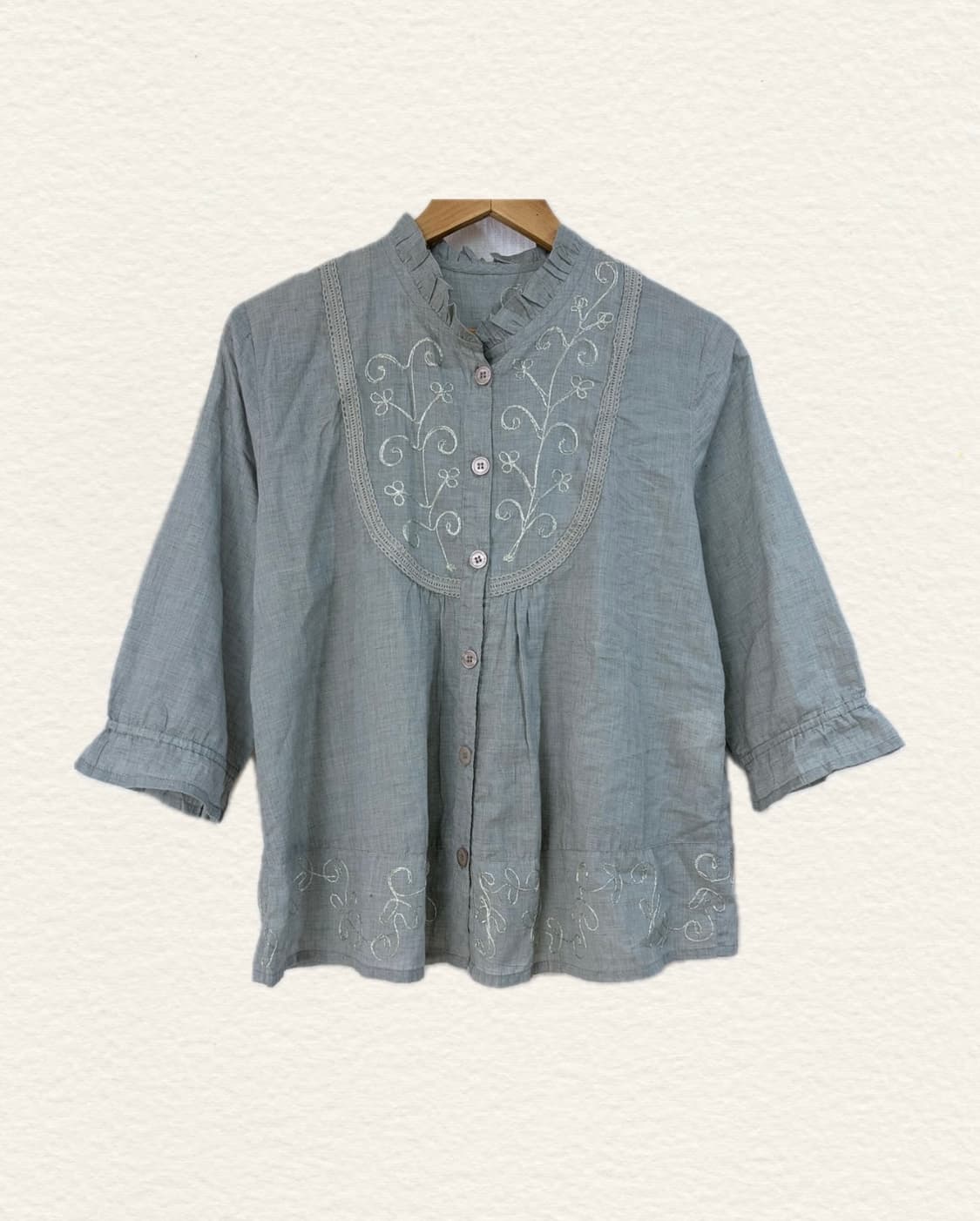 빈티지 모리걸 하구미깔 민트 자수 블라우스 상품이미지2