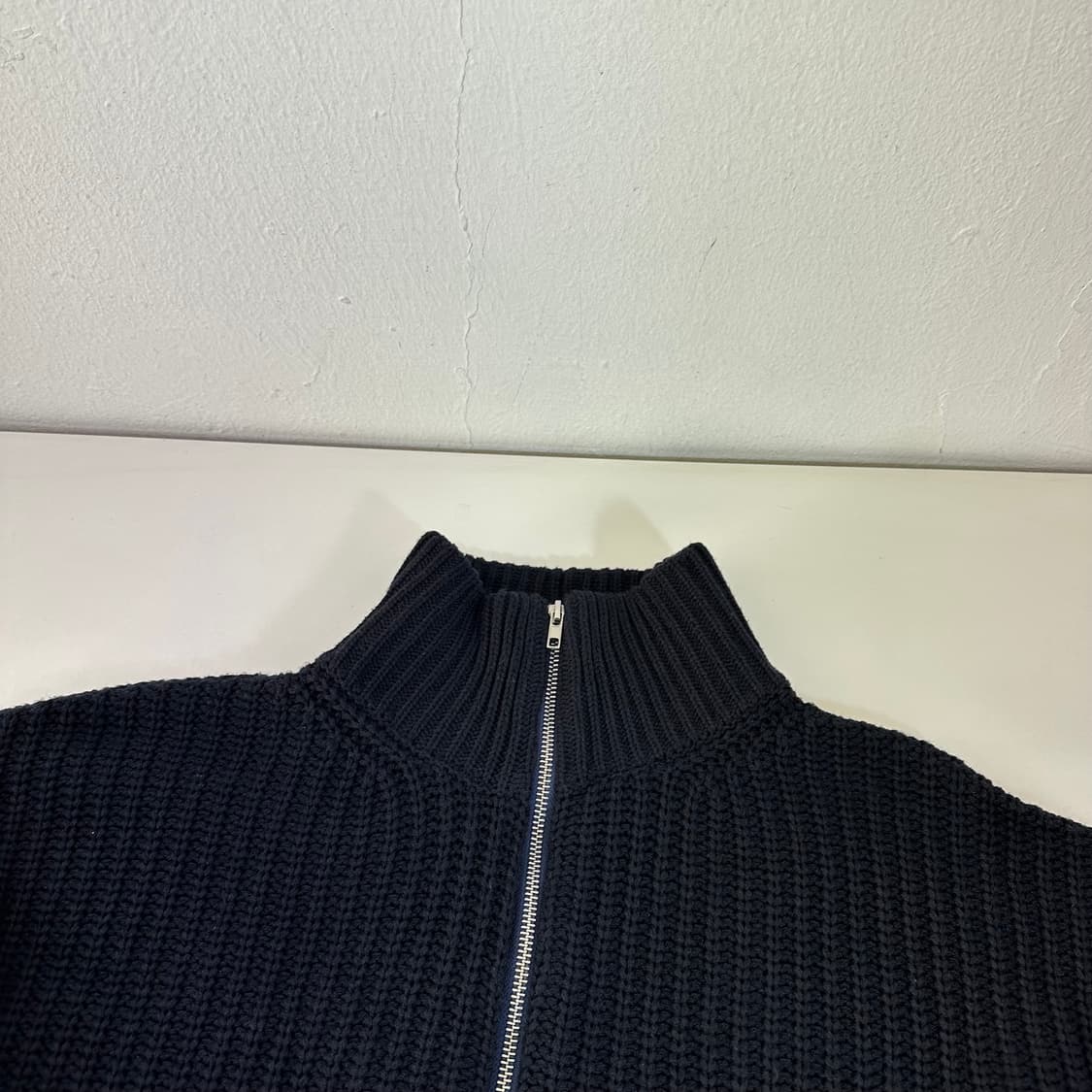 M-L 트릴리온 네이비 루즈오버핏 반집업 와플니트 상품이미지3