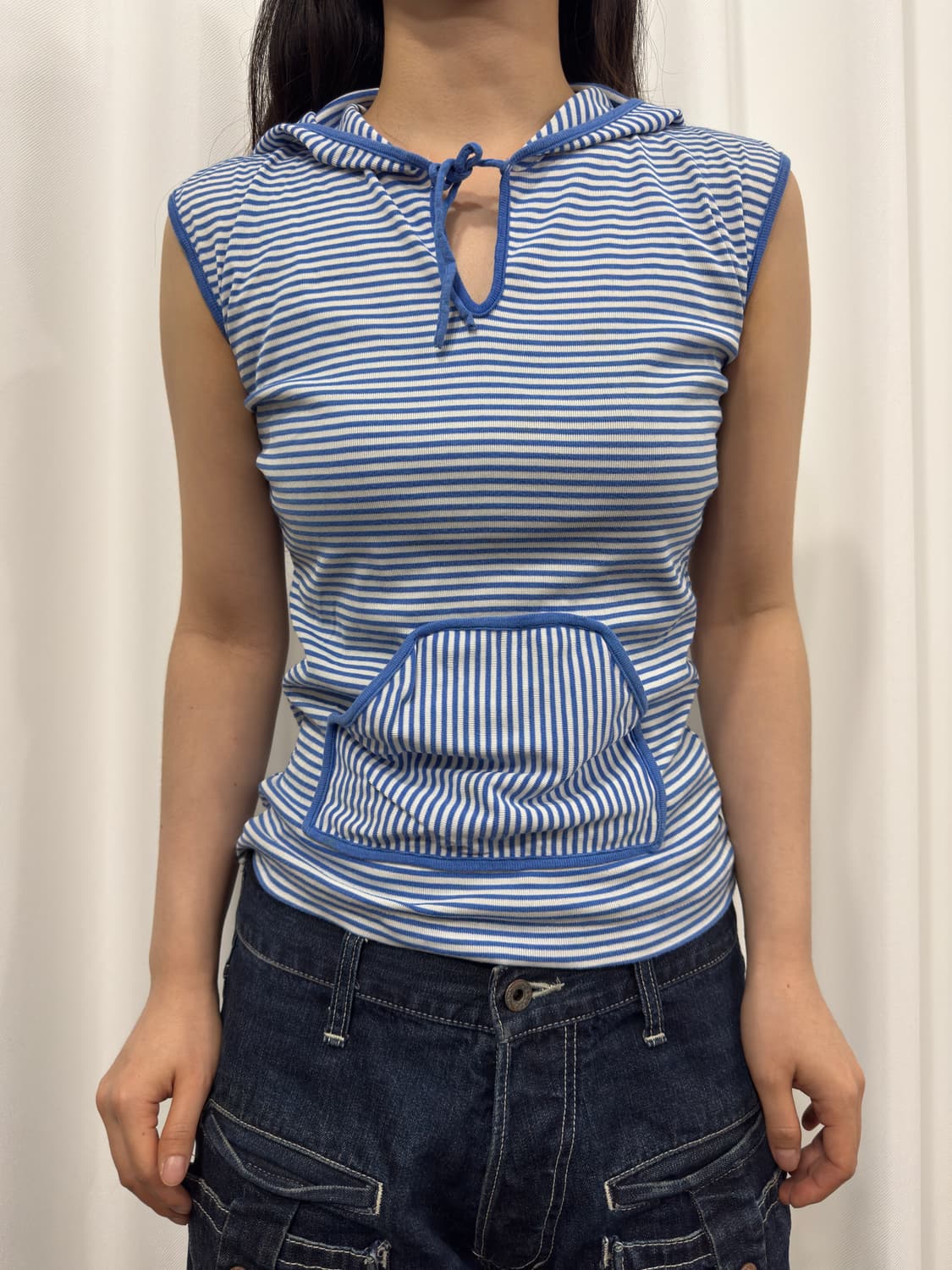 bon bon stripe hood sleeveless  상품이미지1