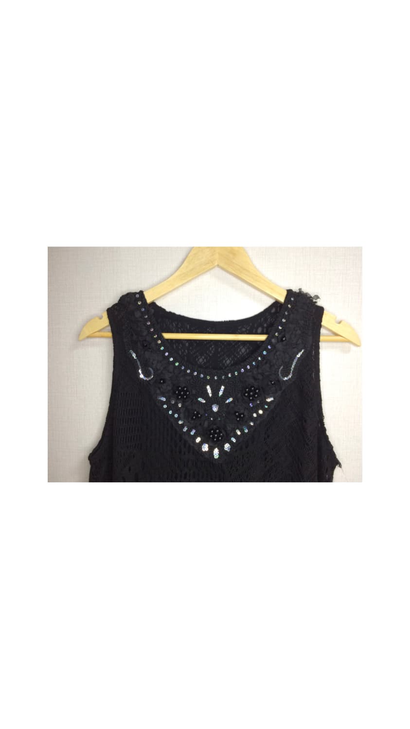 빈티지 스팽글 뜨개 블랙 레어이드 슬리브리스 튜닉 상품이미지2