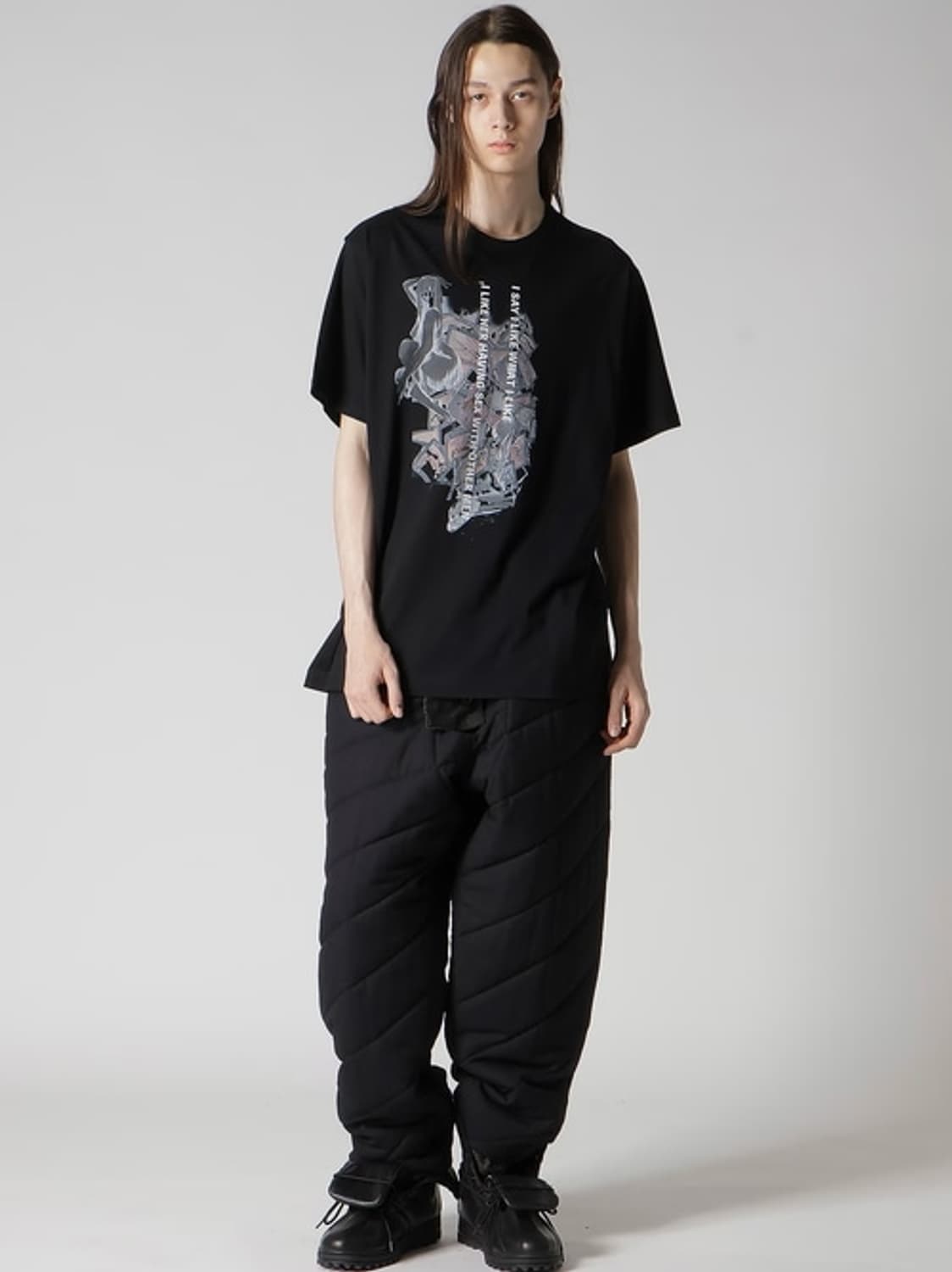 새상품 요지야마모토 30/1코마 천축 프린팅 블랙 숏슬리브 3사이즈 상품이미지6