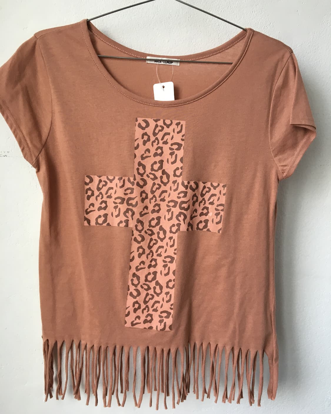 Cross printing fringe t shirt 상품이미지4