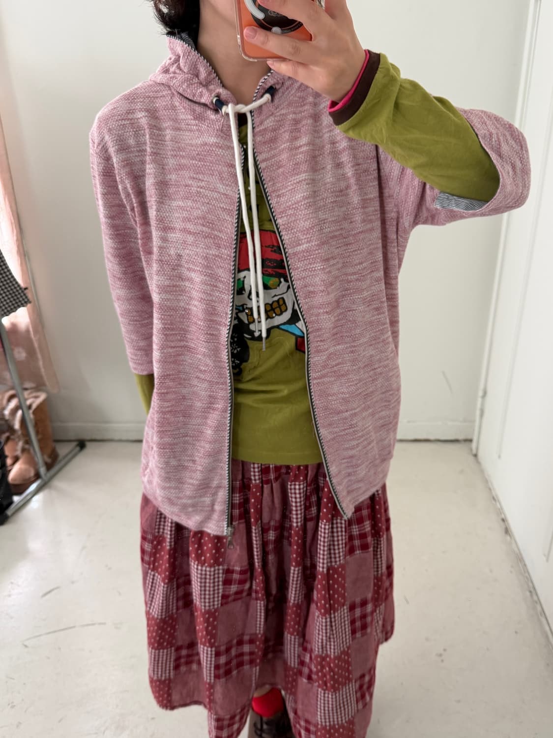 일본빈티지 디테일 레이어드 반팔 후드집업 상품이미지4