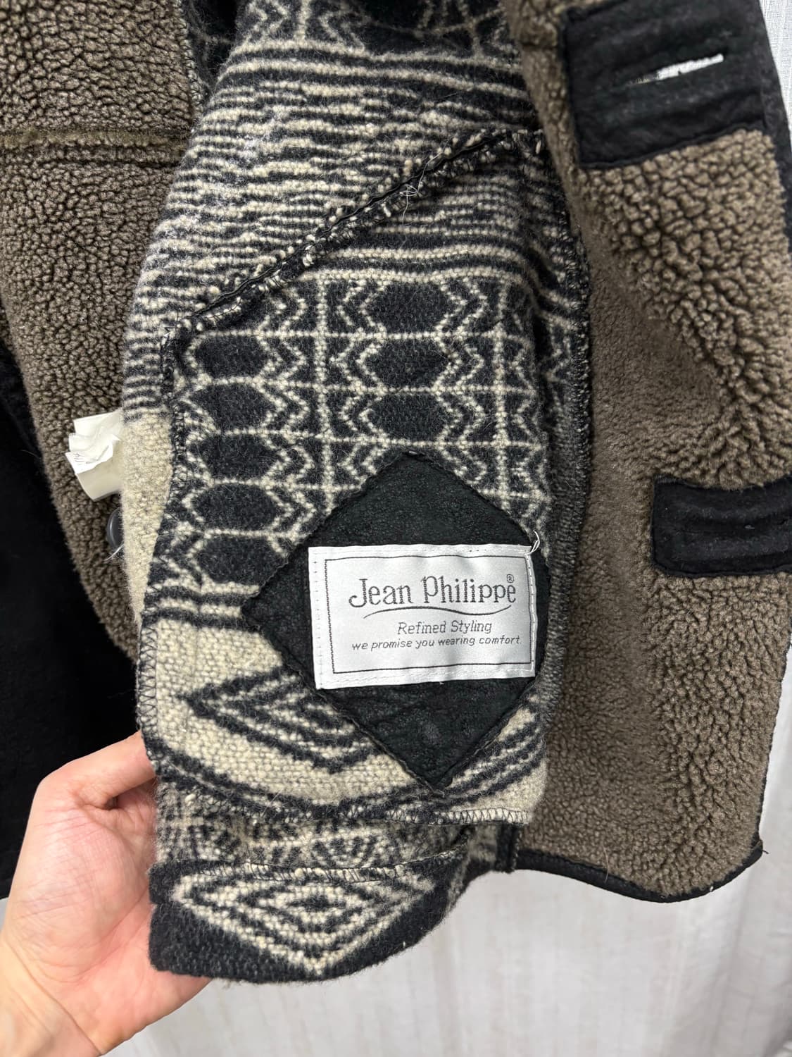 Jean Philippe 에스닉 패턴 쉐르파 숄카라 무스탕 자켓 상품이미지7