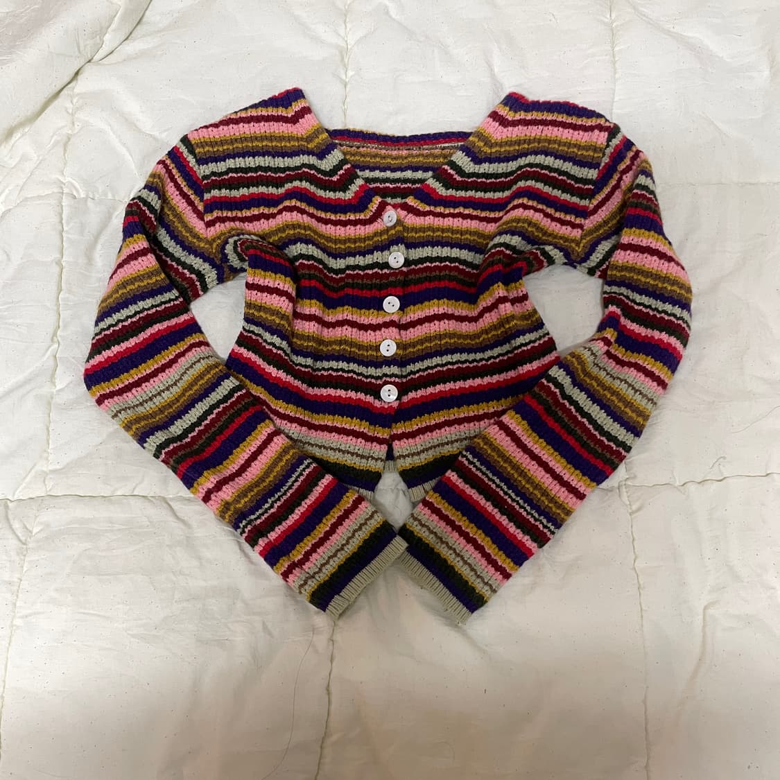 빈티지 가디건 배색 가디건 스트라이프 가디건 사와코 하구미 모리 가디건 상품이미지1