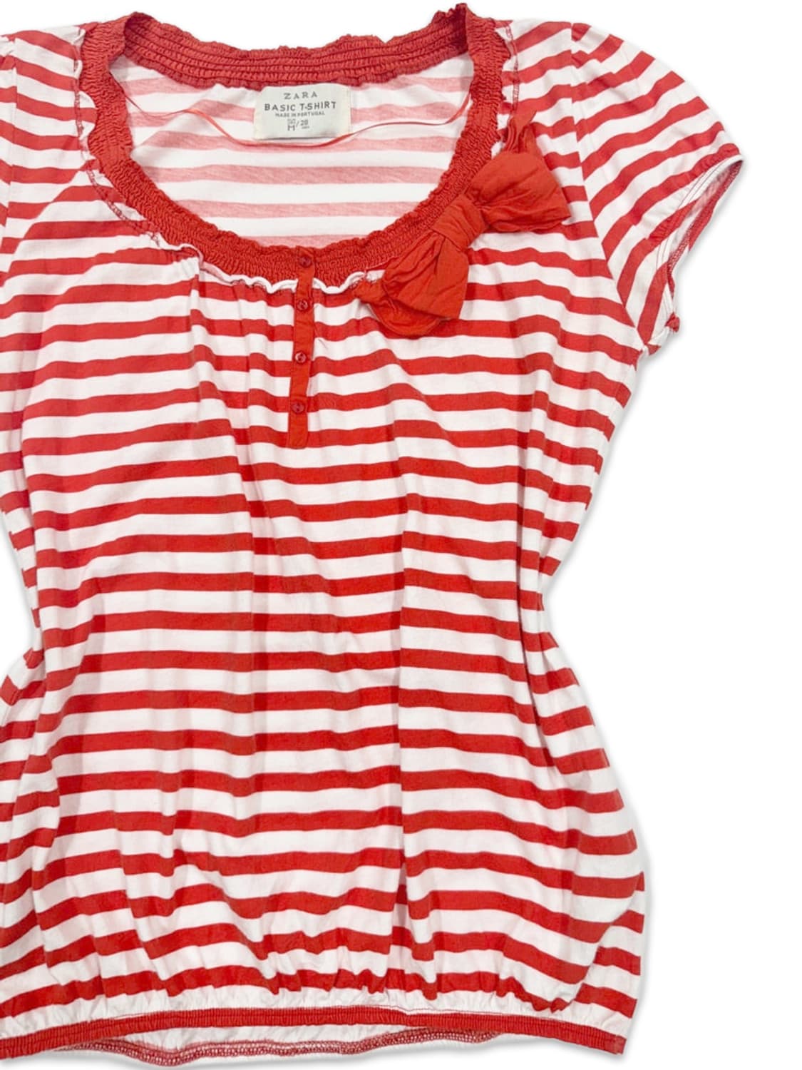 빈티지 자라 스트라이프 리본 반팔 블라우스 상품이미지2