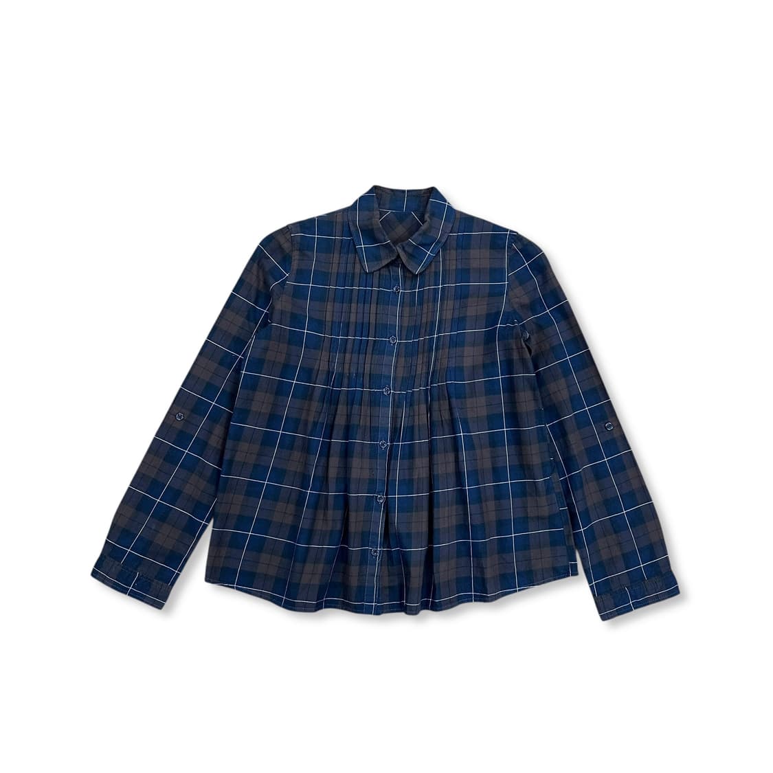 Navy Pleats Detail Checker Shirt 상품이미지2