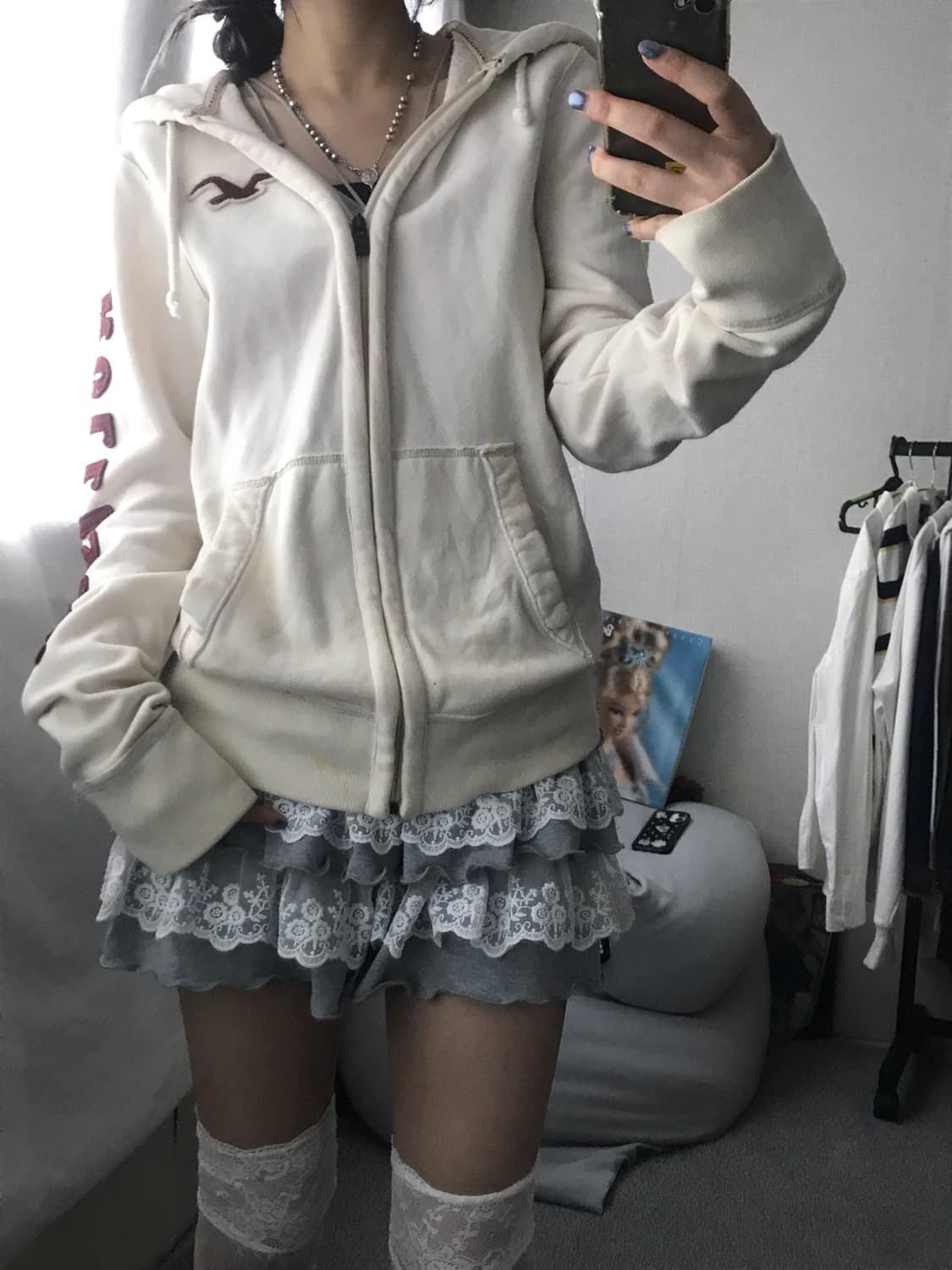 홀리스터 아이보리 버건디 후드집업 상품이미지2