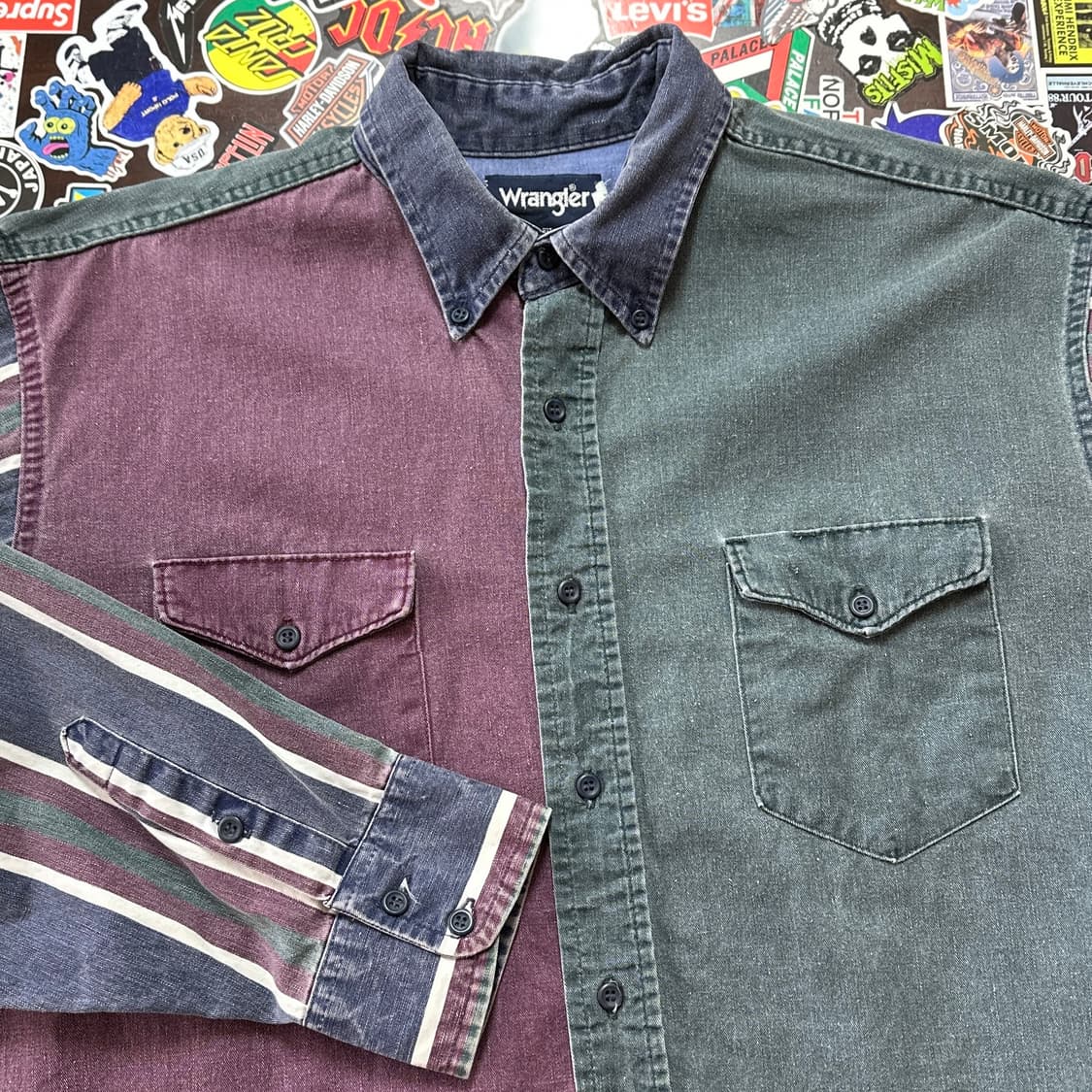 90s USA 랭글러 컬러블록 웨스턴 셔츠 17X34 상품이미지3