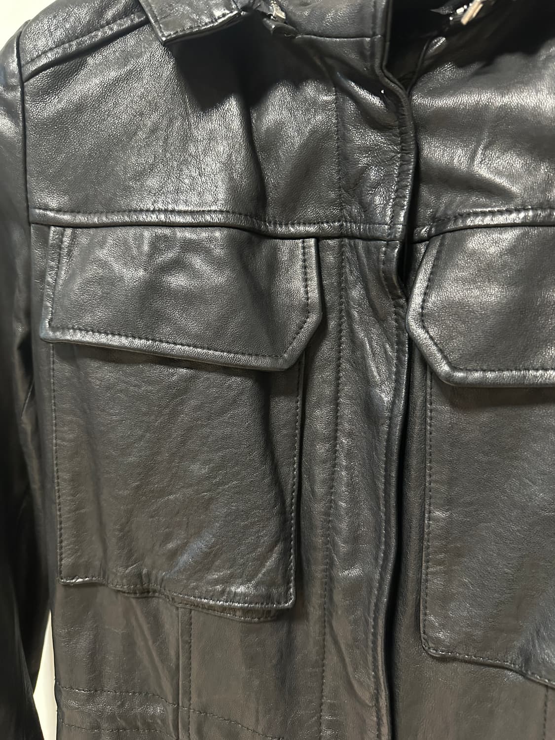 블랙 후드 가죽 자켓 새상품 M(55) 상품이미지4