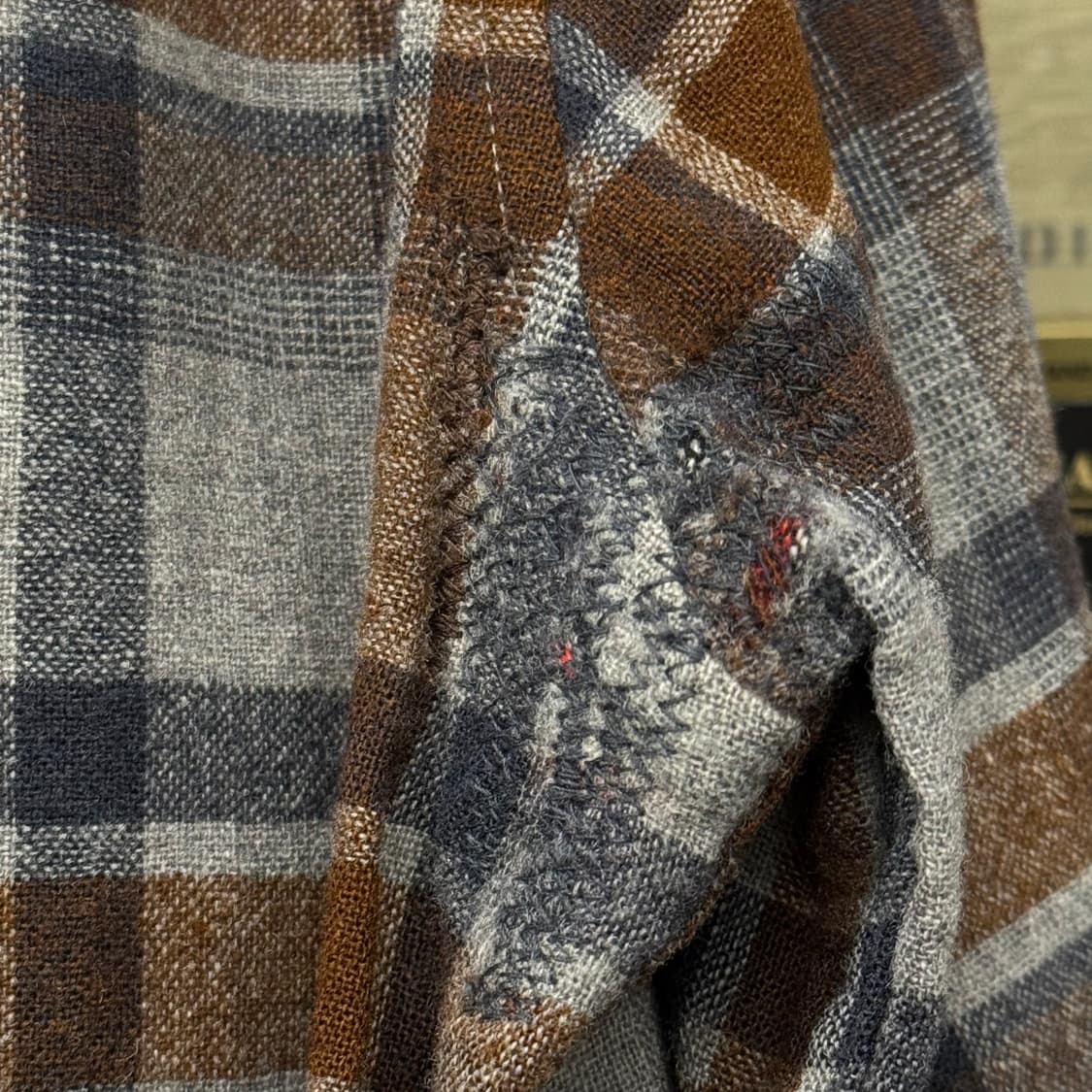 80s 펜들턴 퓨어 버진 울 플란넬 워크 체크 셔츠 펄 스냅 N123 상품이미지7