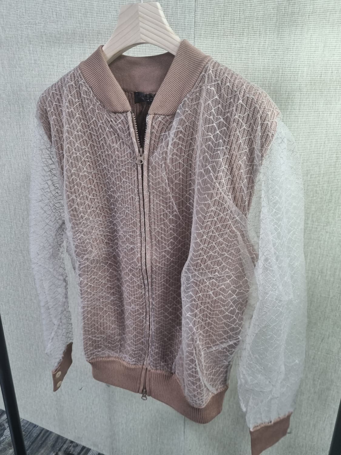 새제품 이태리 명품 안드레모리스 레이스 시스루 니트 짚업 상품이미지1