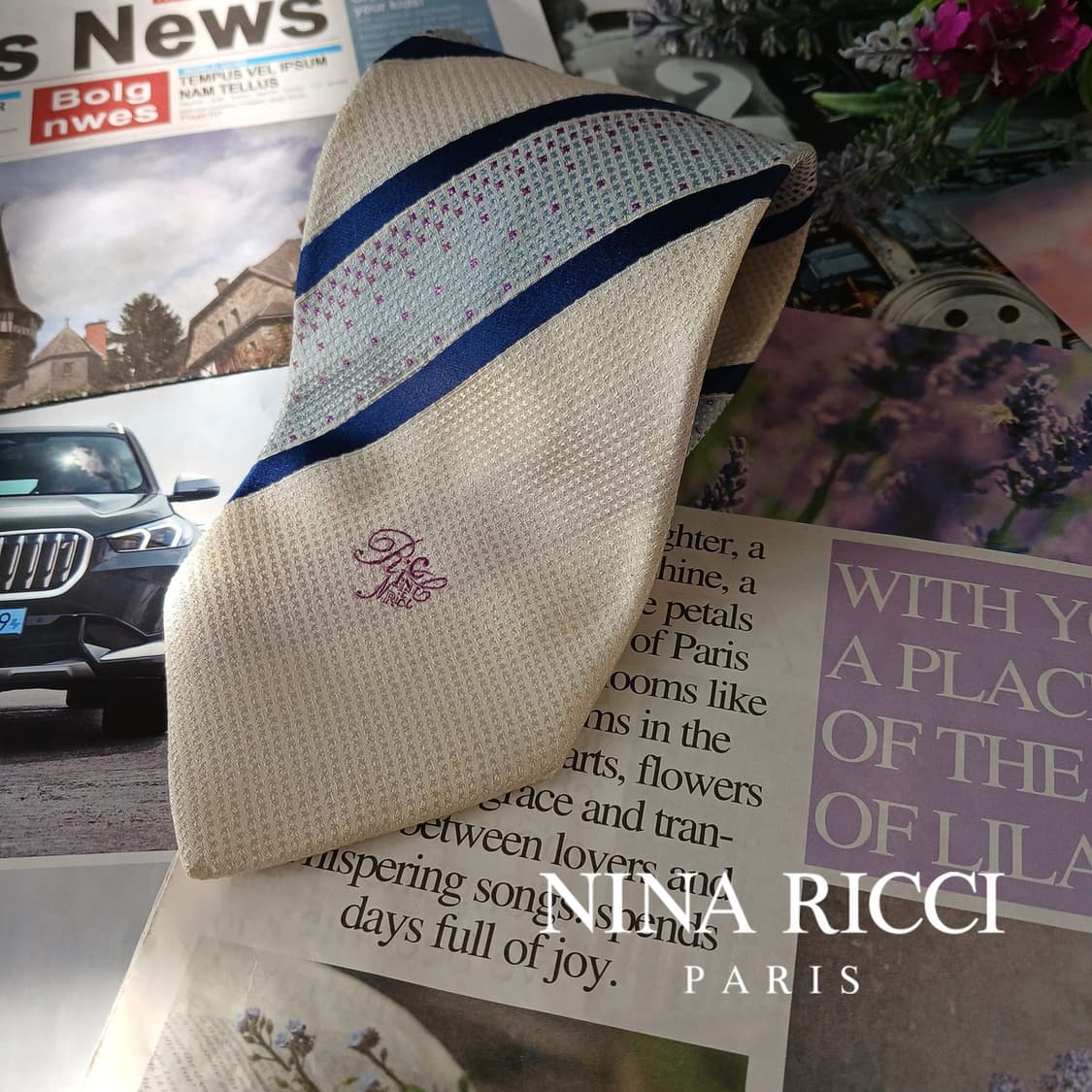 니나리치 실크 아이보리 스트라이프 넥타이 9.2cm A등급 A19459
 상품이미지1