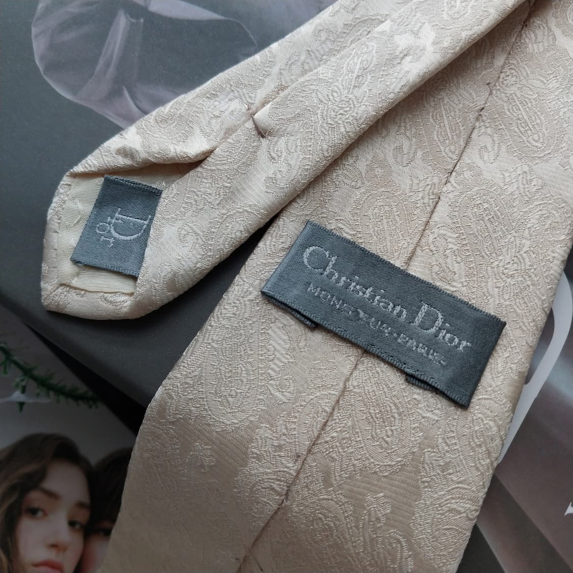 크리스챤 디올 실크 넥타이 크림 자카드 8.2cm A~B등급 K558 상품이미지6