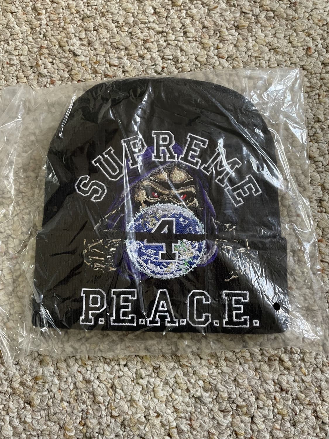 23FW 슈프림 피스 자수 비니 블랙 상품이미지1