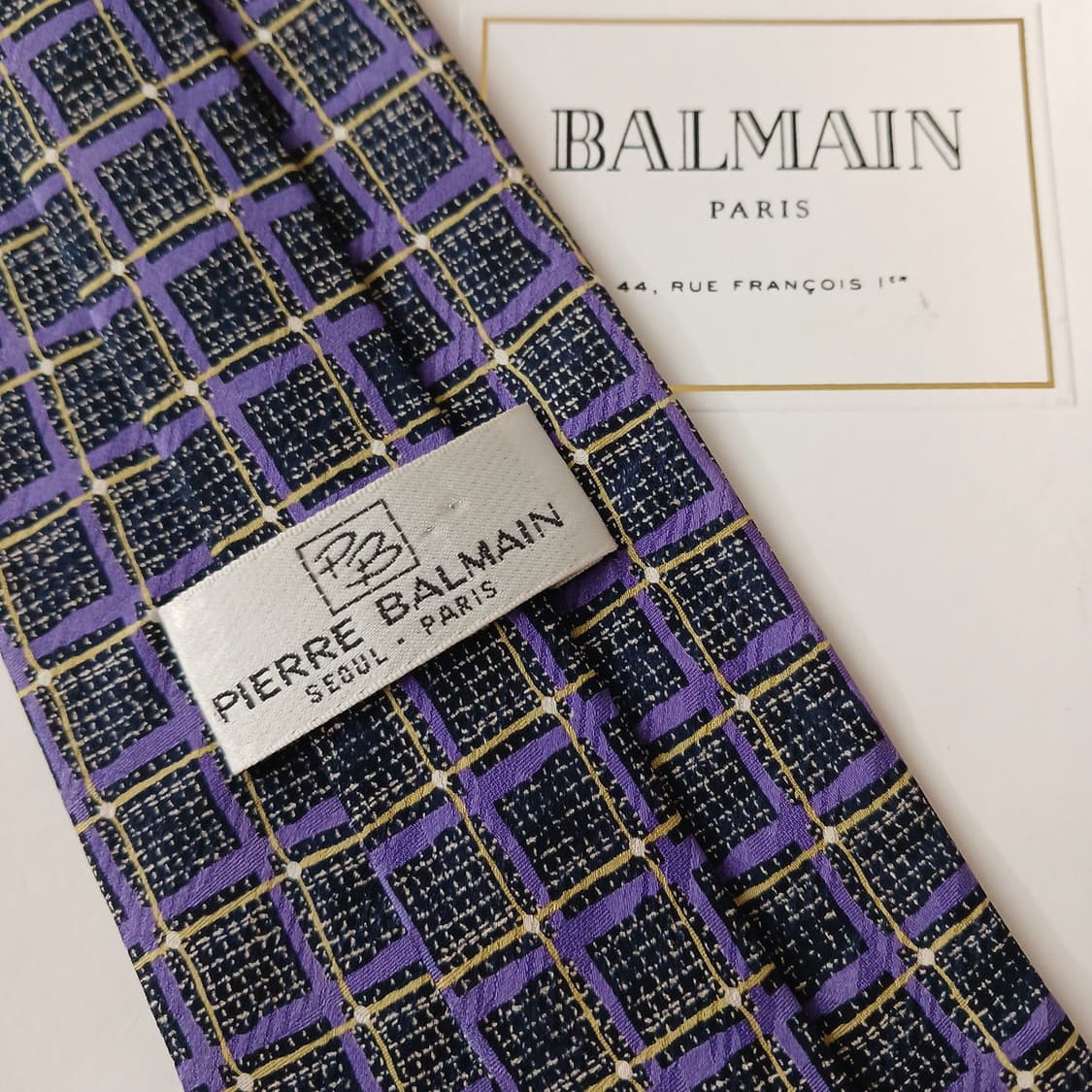 발망 실크 퍼플 체크 패턴 넥타이 9.5cm A~B등급 A19284
 상품이미지6