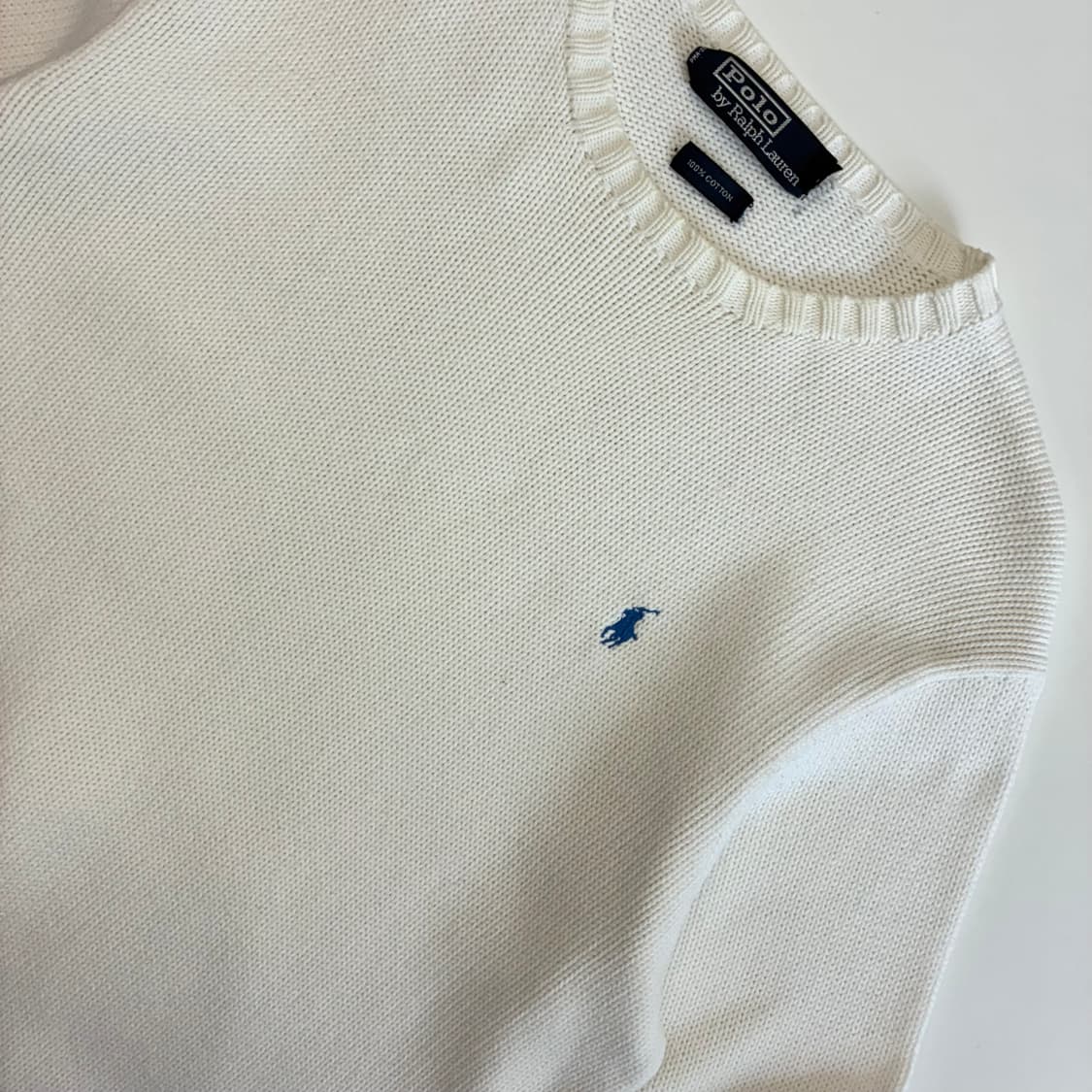 Polo   폴로 랄프로렌 자수 코튼 화이트 크루넥 니트 상품이미지3