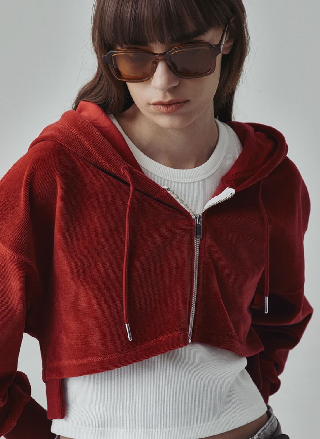 메그제이 벨벳 크롭 후드집업 상품이미지4