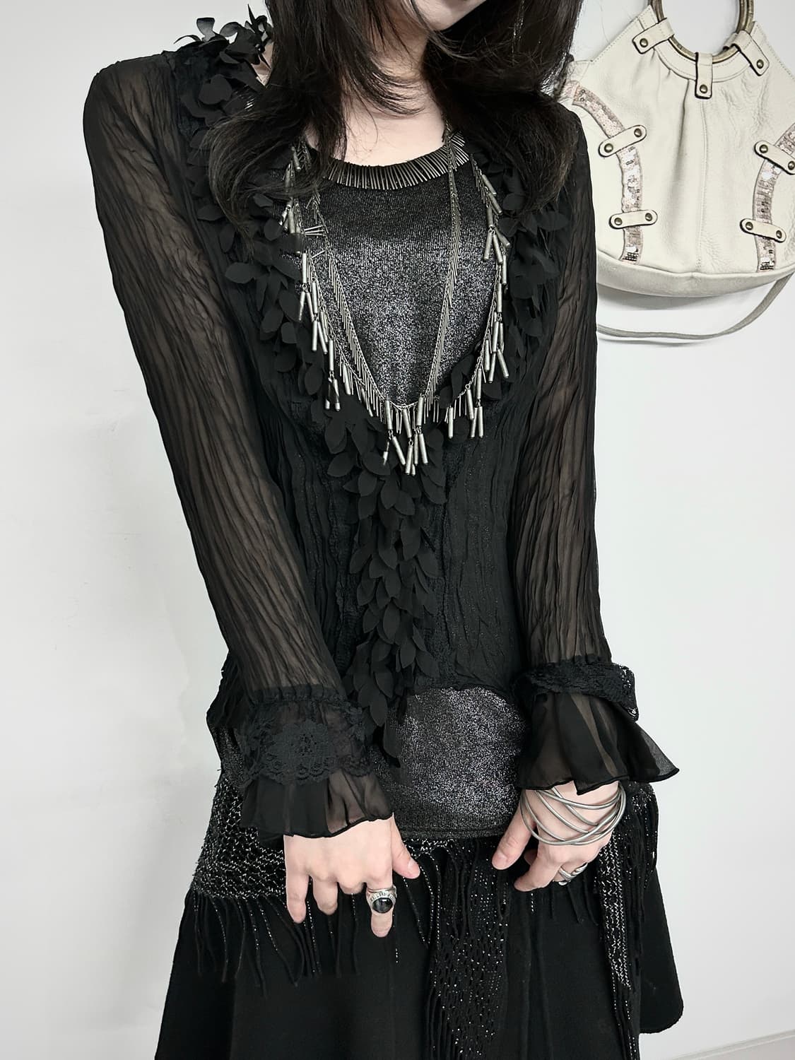Frill Pleats See-through Cardigan 상품이미지1