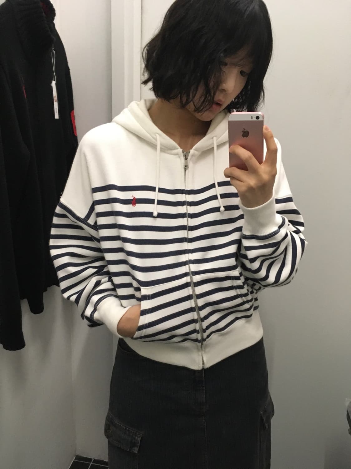 폴로 랄프로렌 스트라이프 크롭 후드집업 상품이미지1