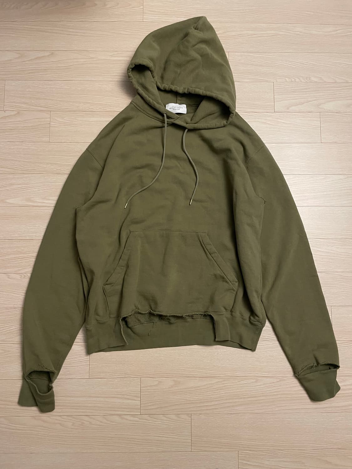 [2] 언유즈드 데미지 후드티 올리브 상품이미지1