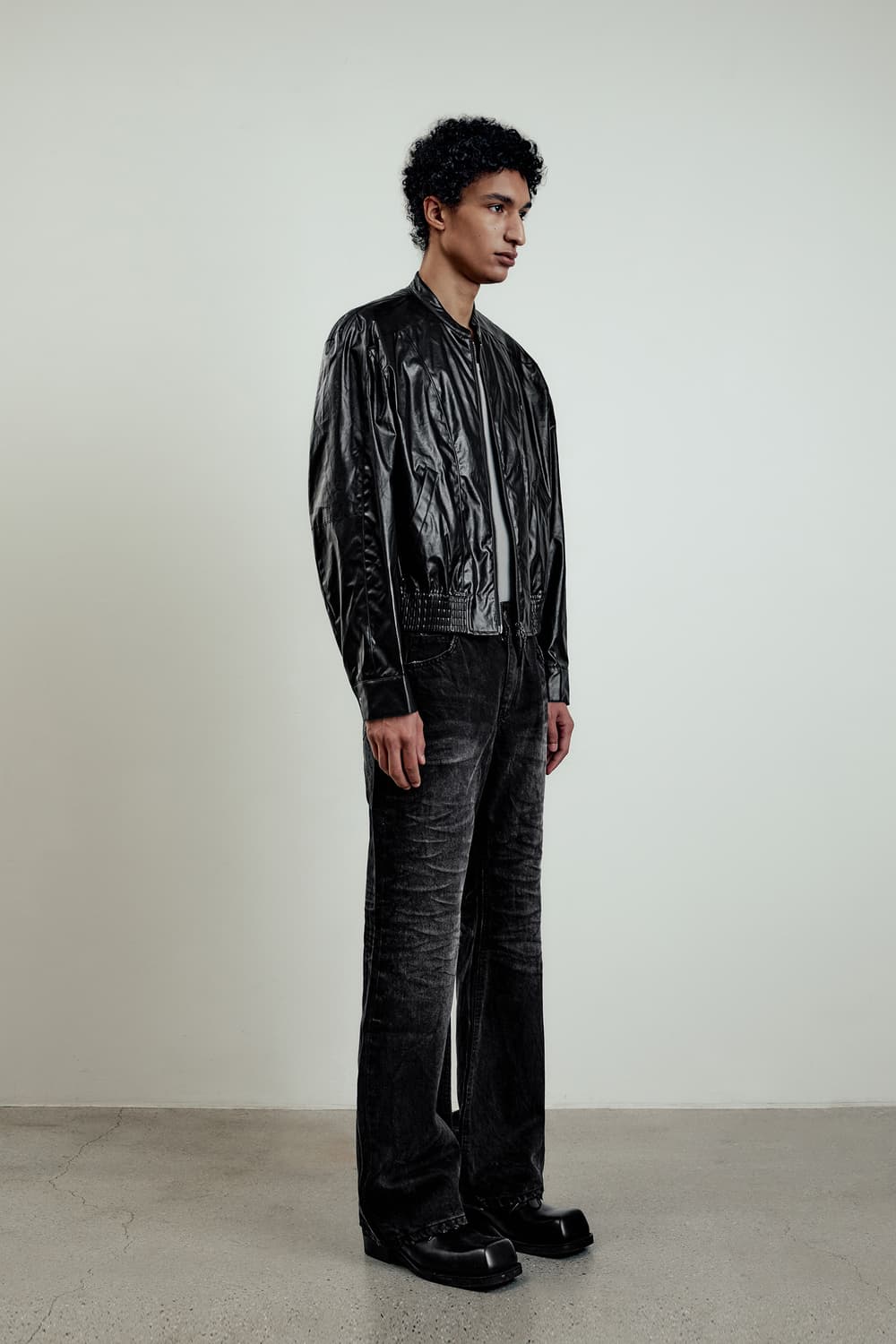 [44] 엘무드 글레이즈드 코튼 바이커 자켓 블랙 상품이미지5