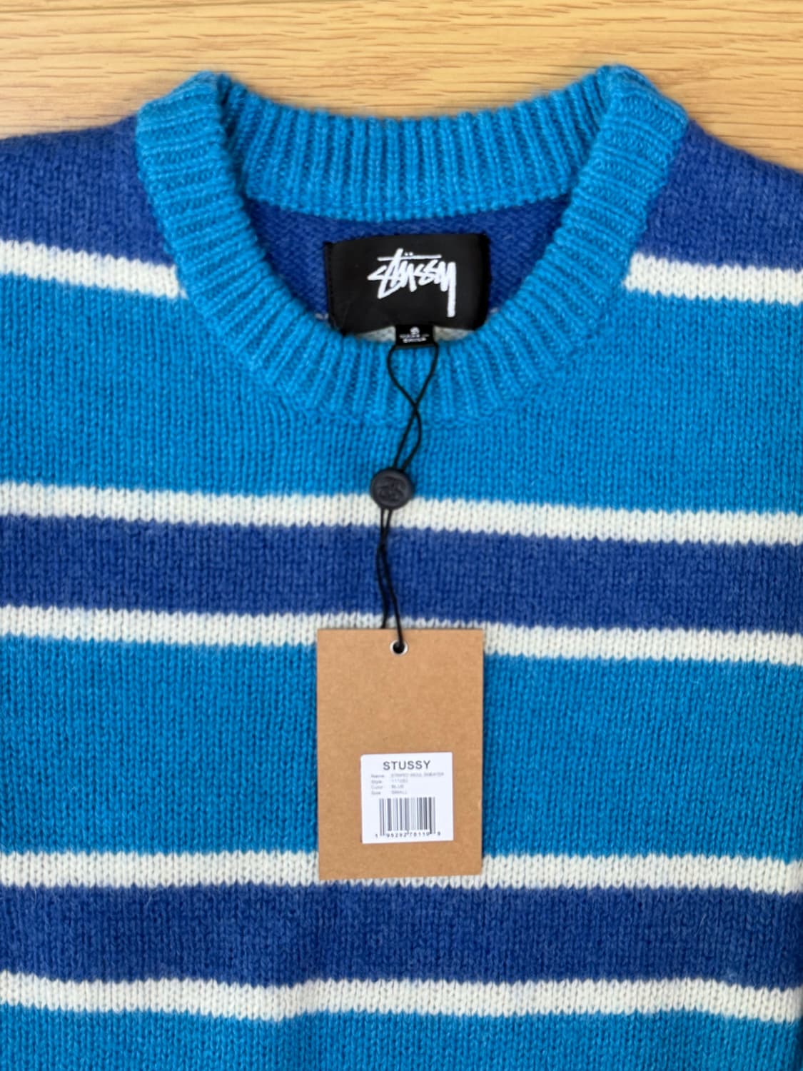 스투시 스트라이프 울 스웨터 블루 S 새상품 상품이미지2
