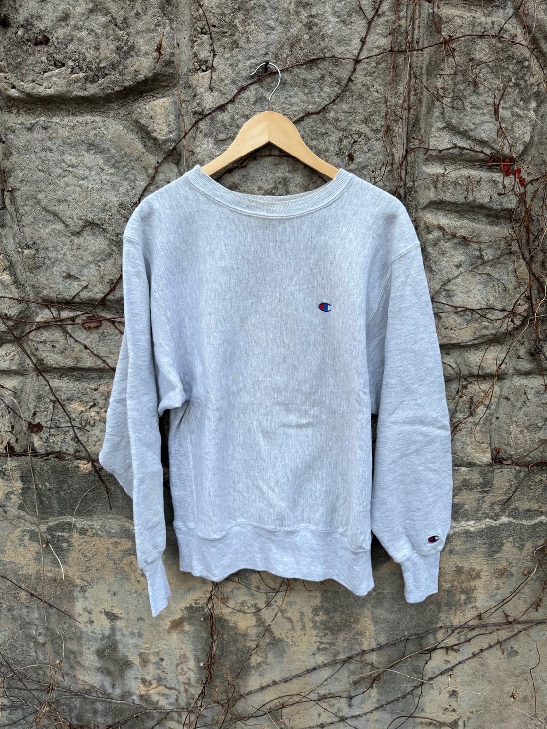 90s 챔피언 빈티지 리버스위브 자수로고 플레인 스웻 셔츠 맨투맨 회색 상품이미지1