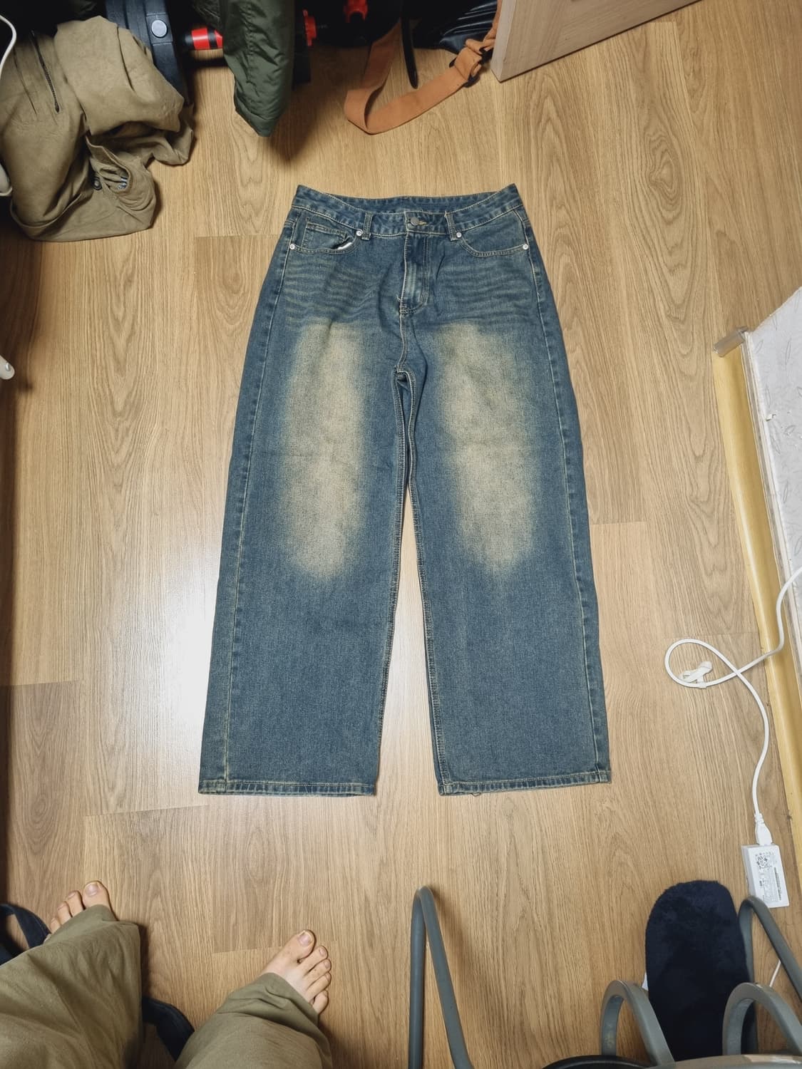 빈티지 페이드 와이드 워싱 데님 팬츠 [YELLOW BLACK] 상품이미지1