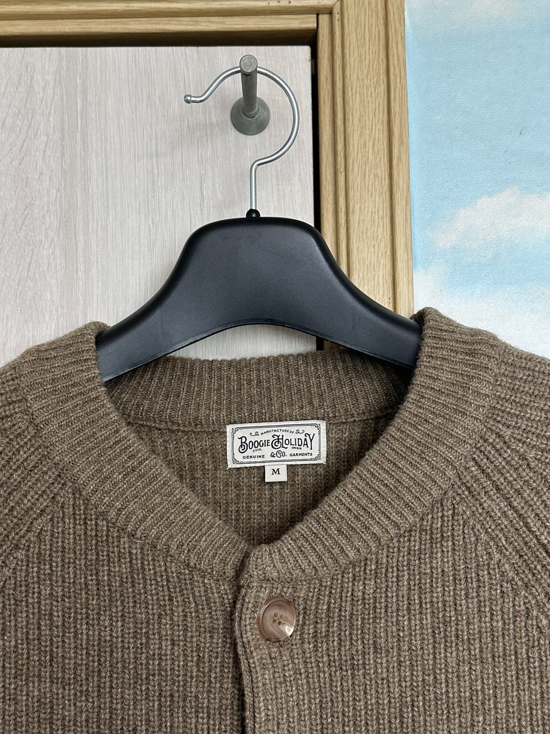 (M) 부기홀리데이 램스울 라운드넥 가디건 모스그린 상품이미지3