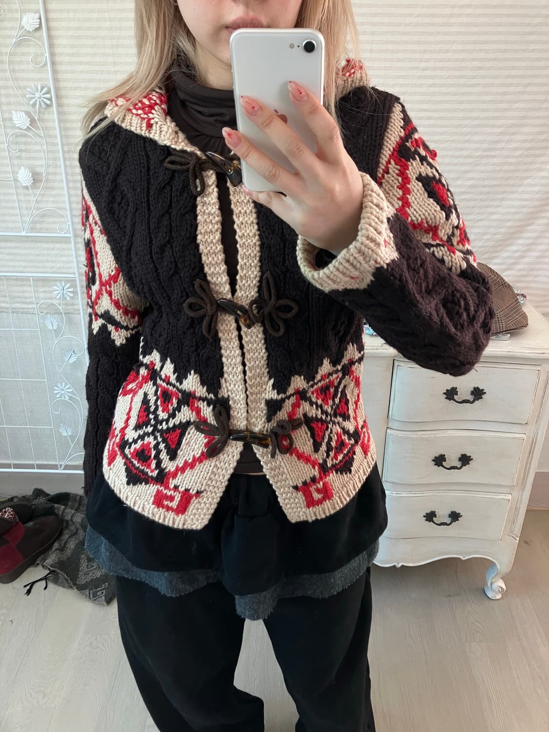 jpn vintage 코위찬 후드 니트 가디건  상품이미지2