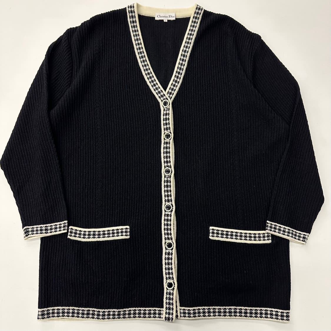 크리스찬 디올 1990‘s  블랙 배색 브이넥 가디건 상품이미지1