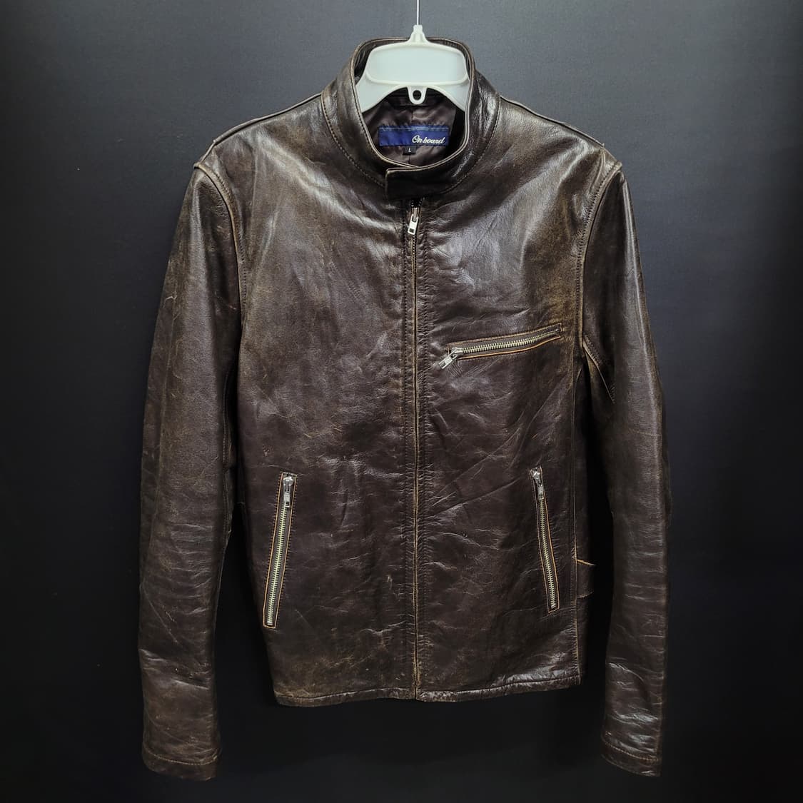 On board 빈티지 브라운 페이디드 레더 싱글 라이더 자켓 상품이미지1
