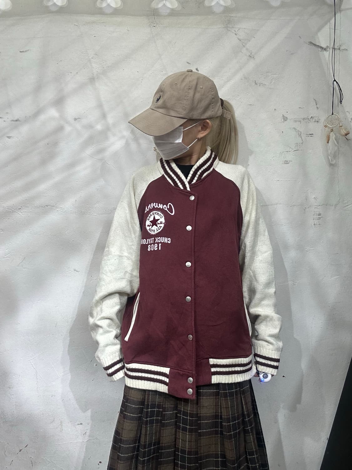 재팬 컨버스 버건디 자수 로고 니트 코치 자켓 L 상품이미지2