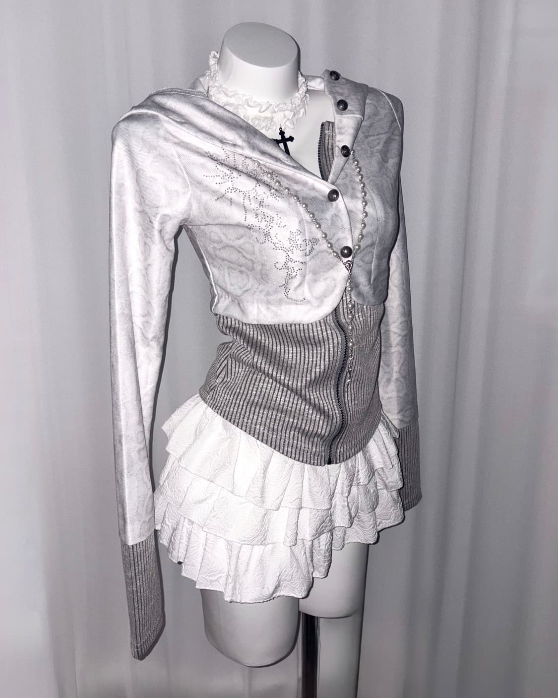 [angel hoodie] 갸루 엔젤 레이어드 니트 후드집업 상품이미지2