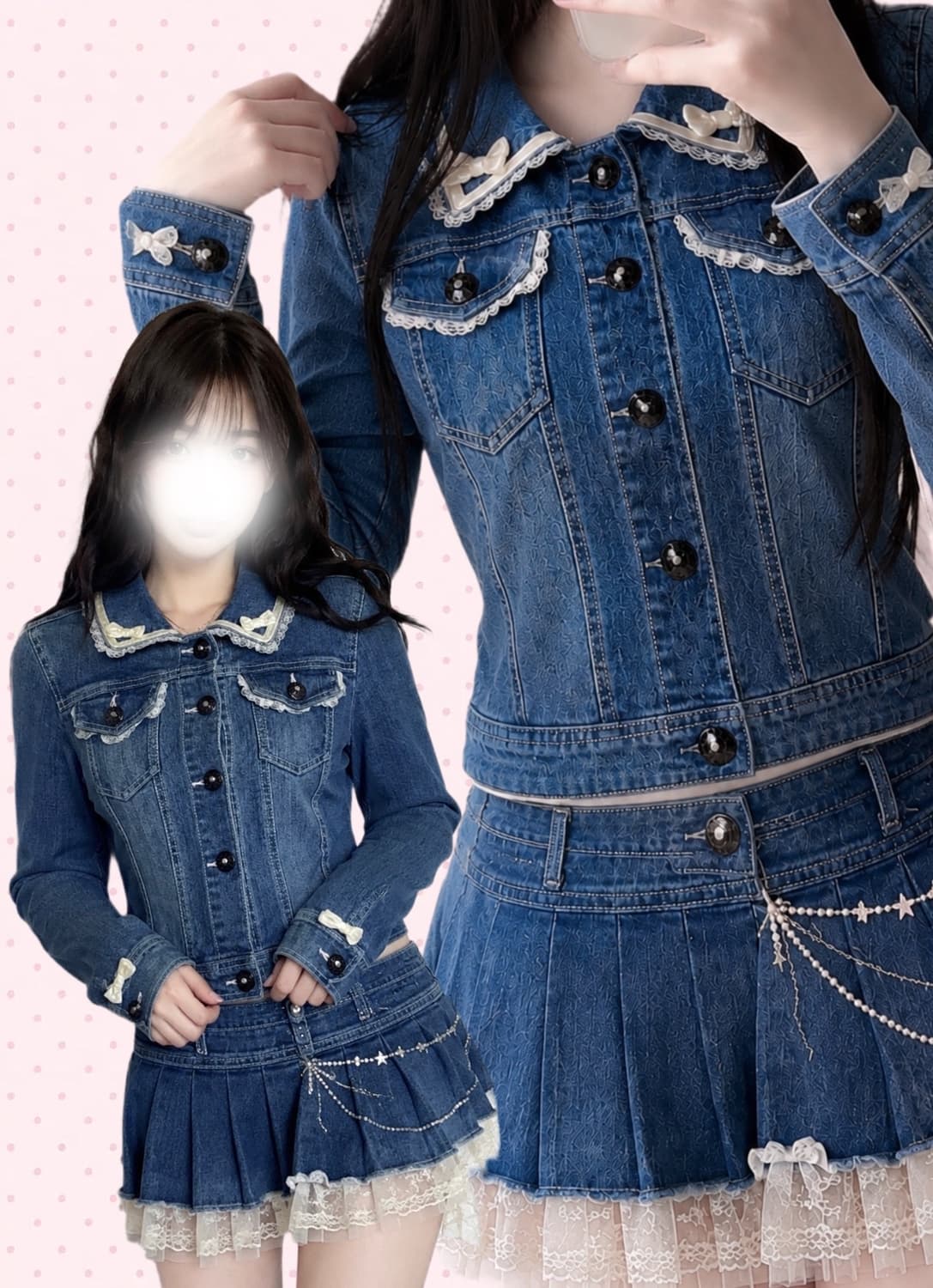 Tralala 트랄라라 리본레이스 프릴 카라 데님자켓 히메갸루 달천깔 상품이미지1