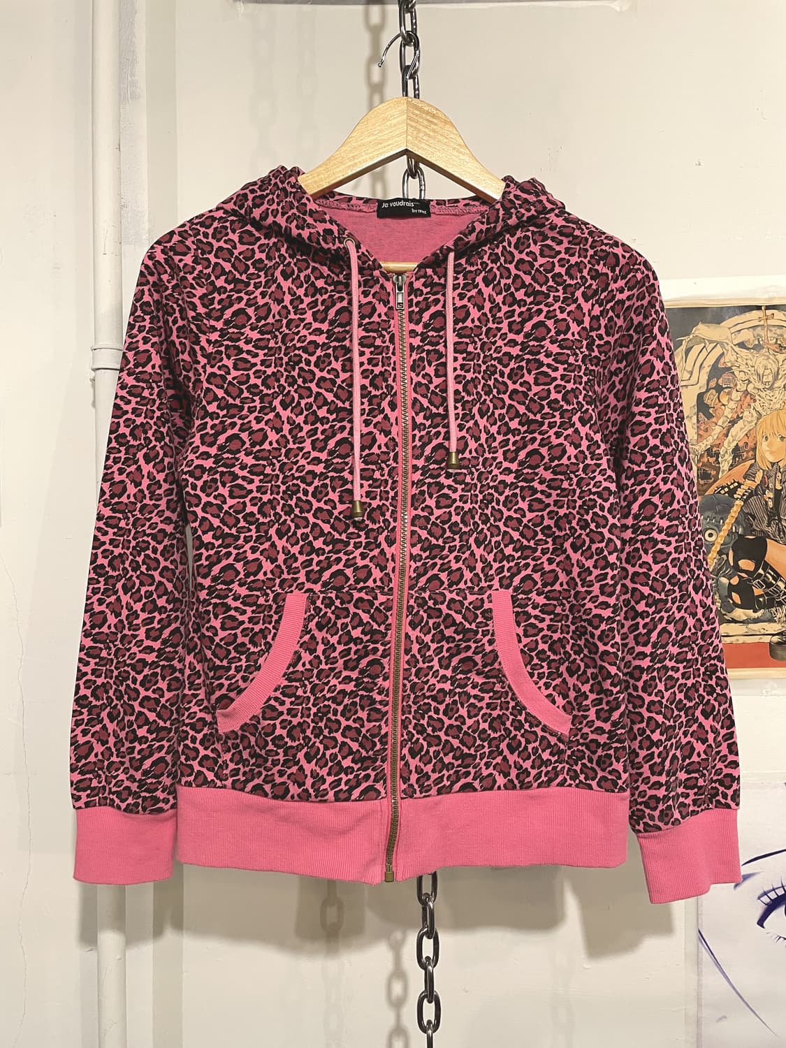 레오파드 패턴 핫핑크 후드집업 키치 갸루 상품이미지1