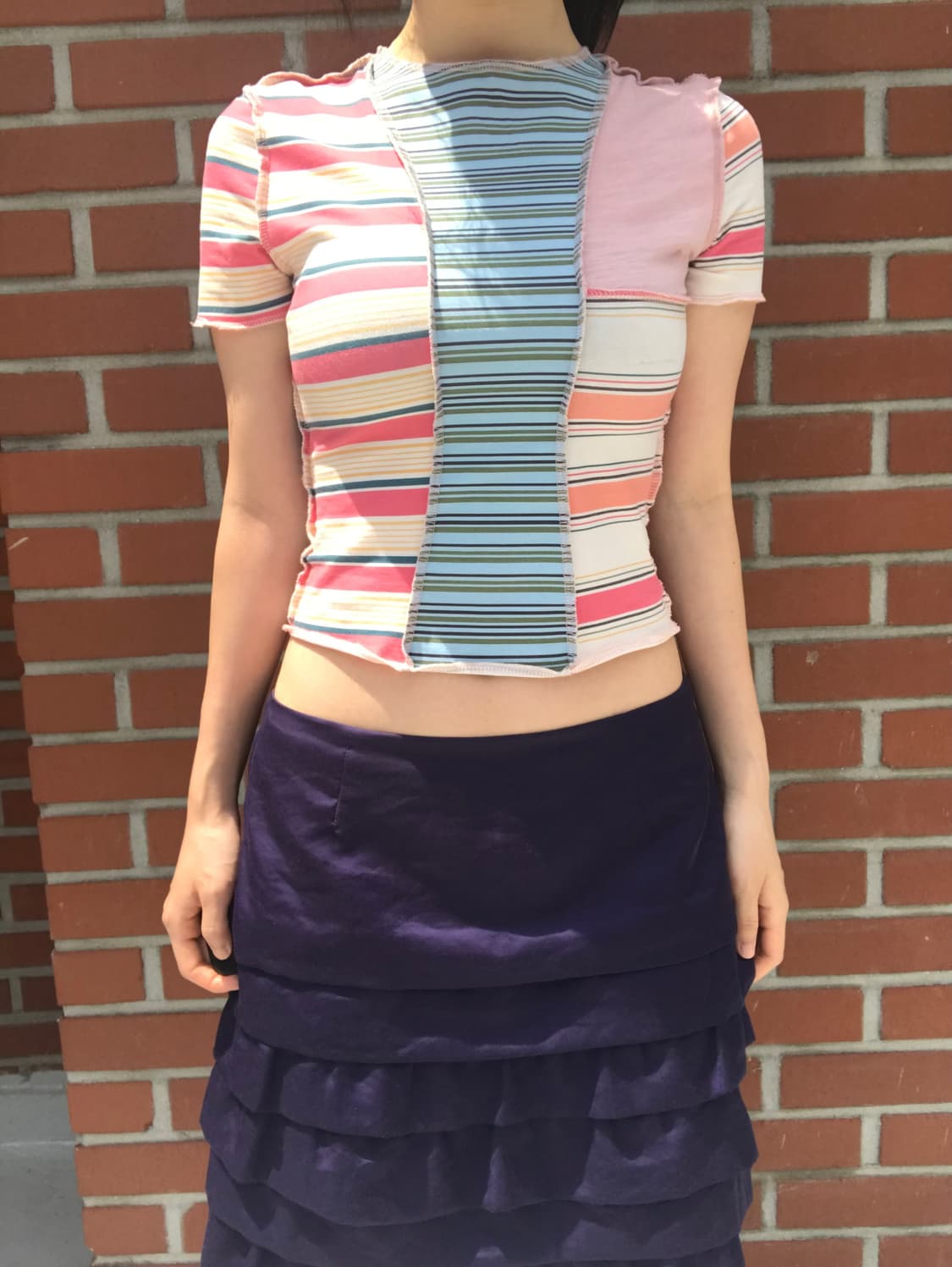 vintage stripe pattern corp top 상품이미지2