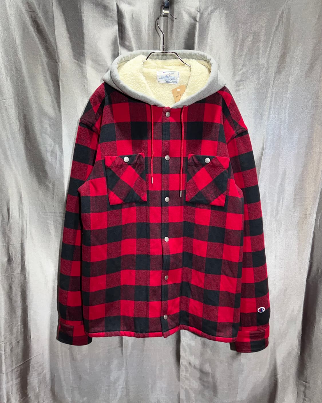 XL 챔피온 빅스펠링 타탄체크 쉐르파 후디 레이어링 자켓 상품이미지2