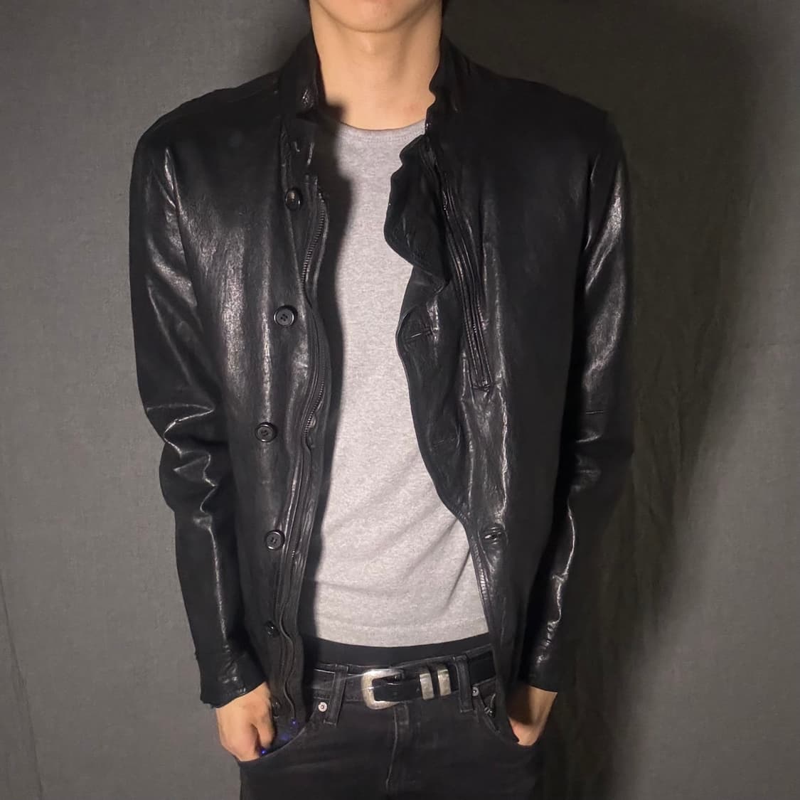 Double Neck lamb skin Leather Jacket 상품이미지4