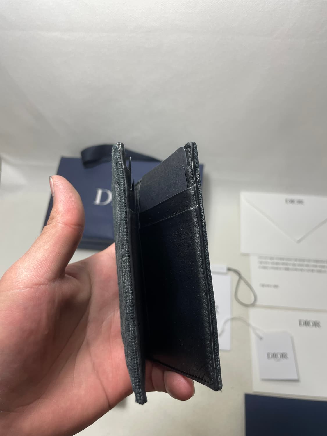 [새상품급,풀구성] 디올 오블리크 자카드 버티컬 2단 카드지갑 블랙 상품이미지5