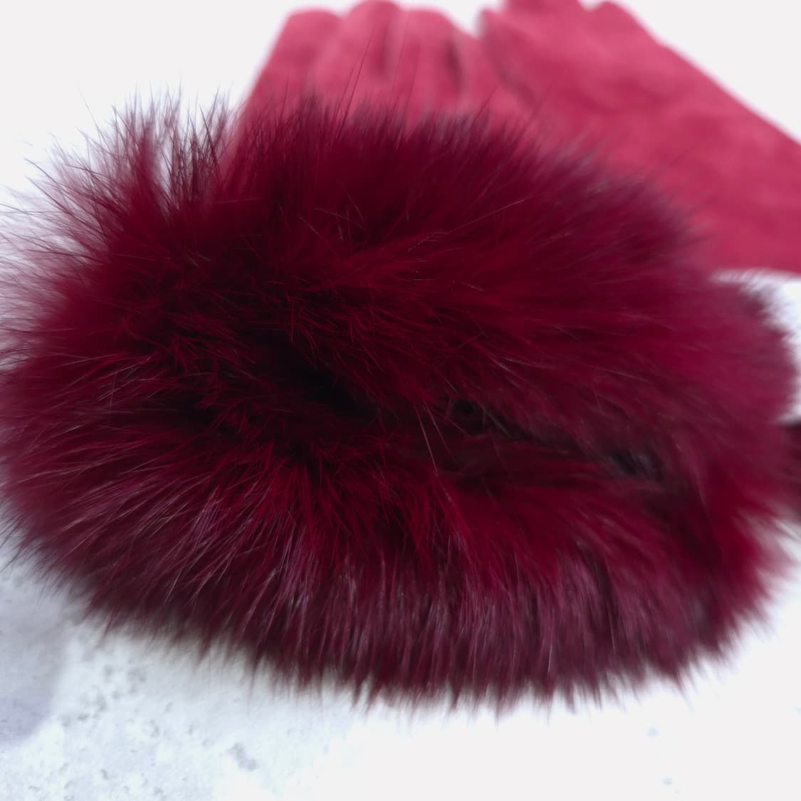 버건디 스웨이드 클래식 모피 가죽 장갑 상품이미지3