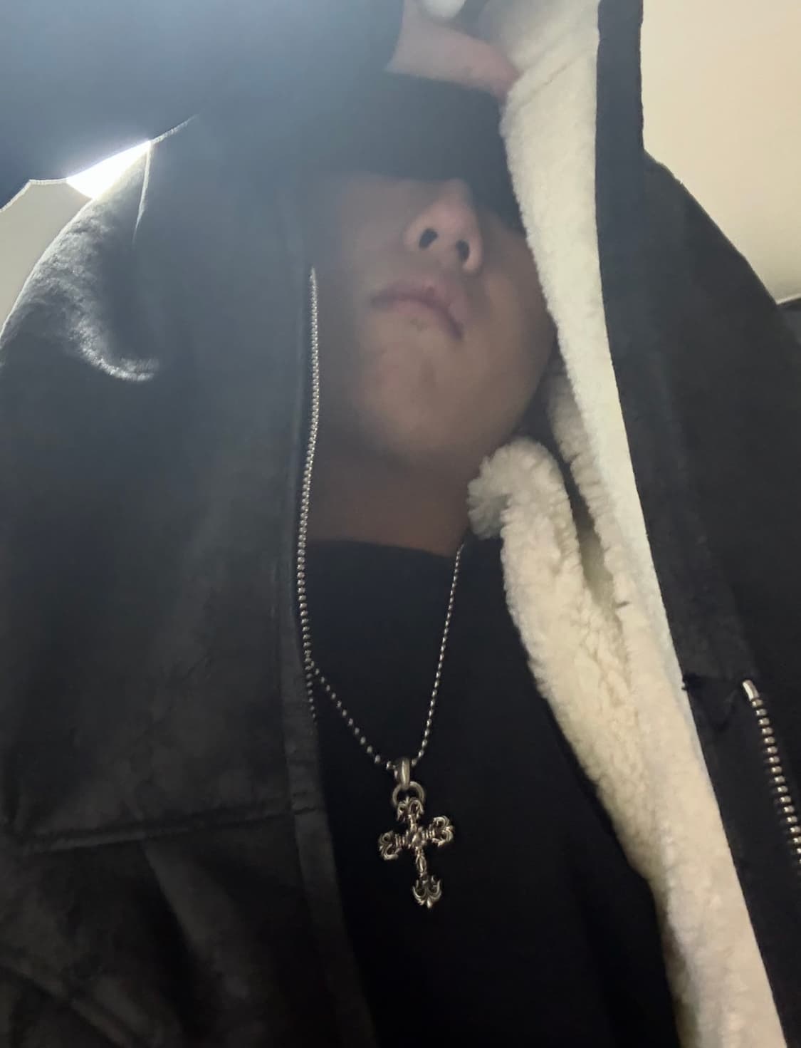 GHAST” Crackle Shearling Hoodie - Black 상품이미지2