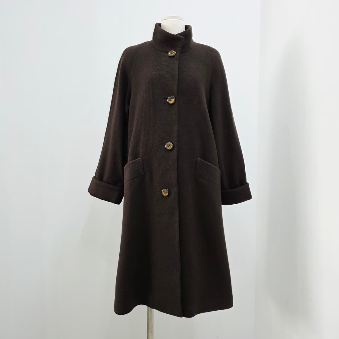 캐시미어 100 하이넥 진브라운 롱 코트  상품이미지1