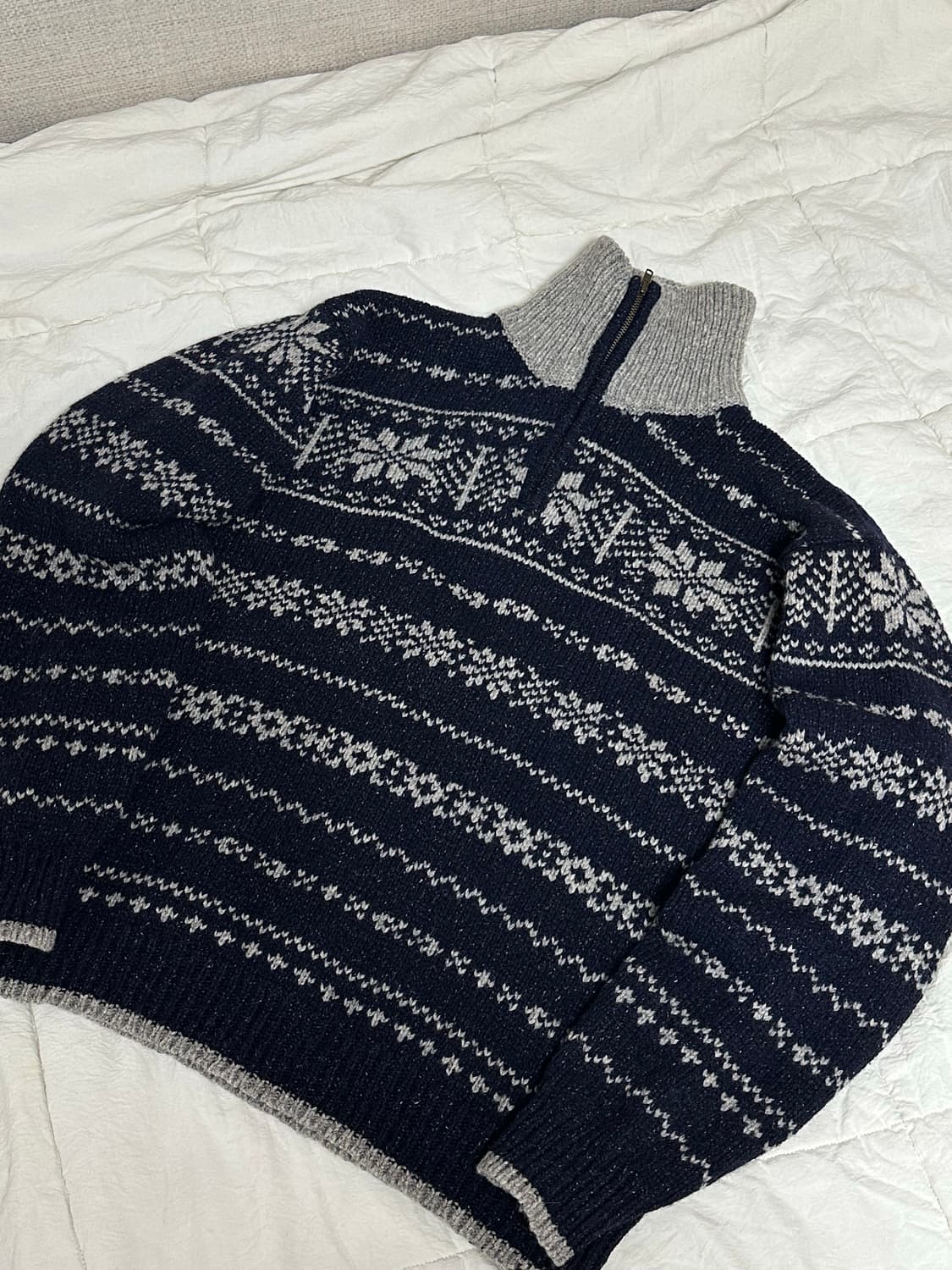 JP 노르딕 패턴 니트 반 집업 하프집업 라지 상품이미지1