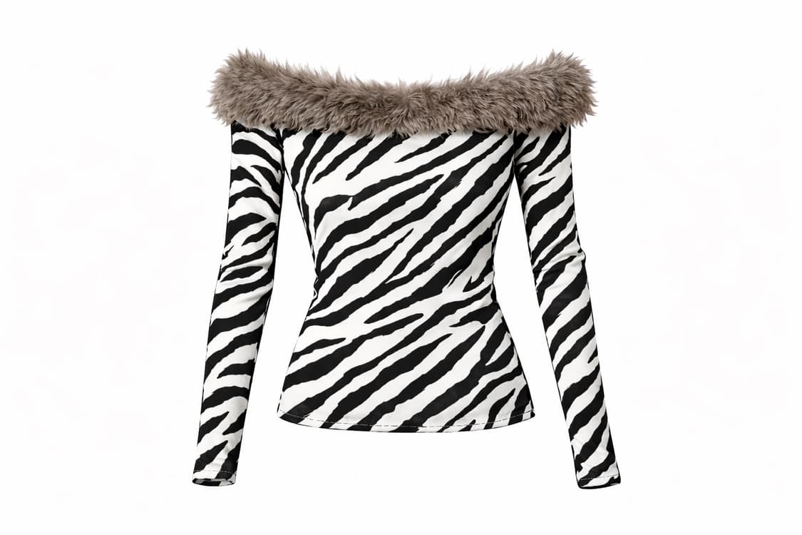 갸루 벨벳 지브라 오프숄더 퍼 트리밍 상품이미지3