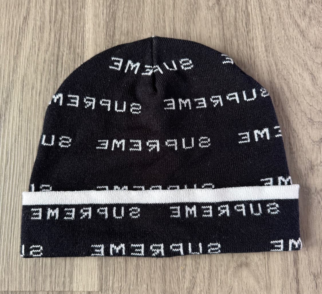 슈프림 로고 리피트 비니 블랙 상품이미지1