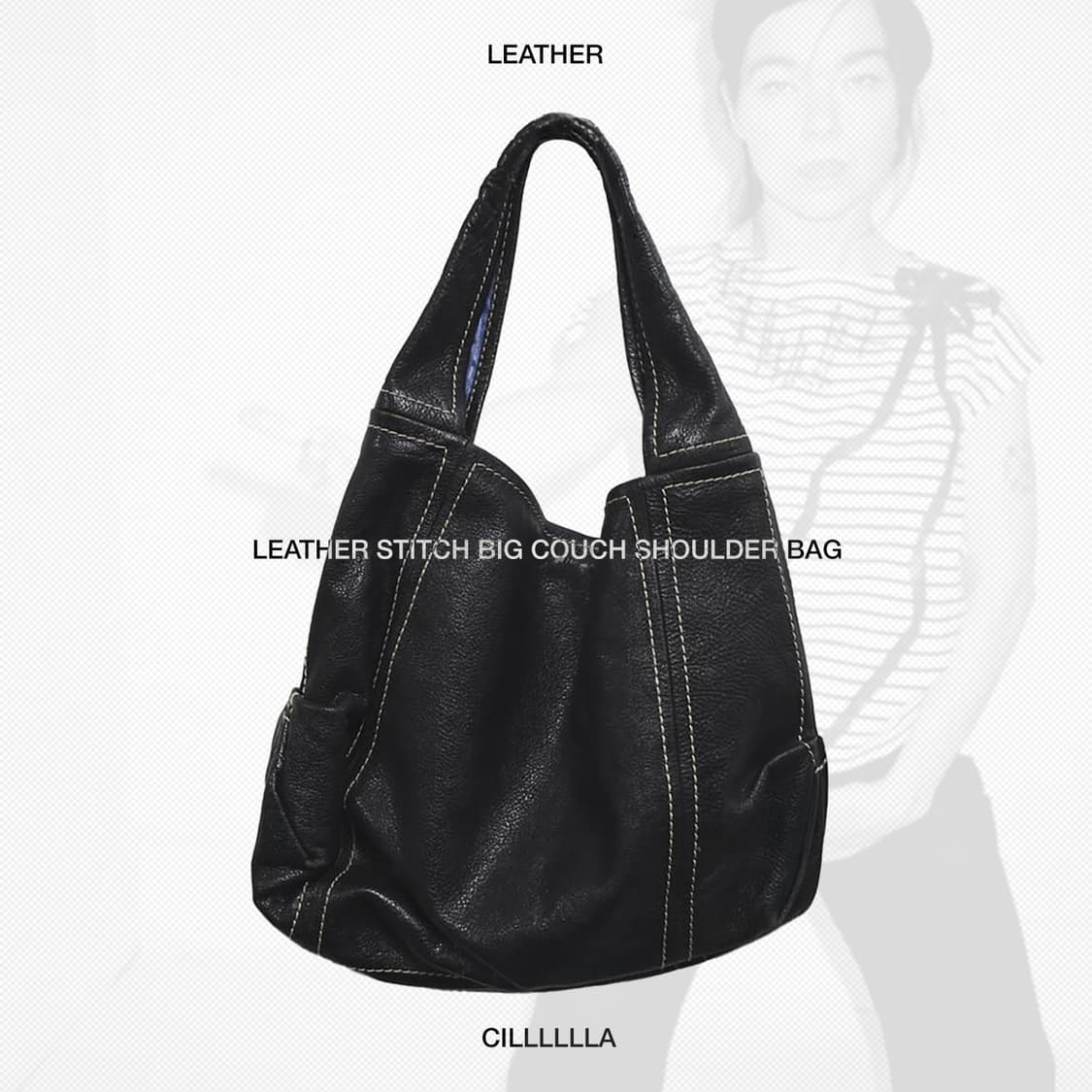 LEATHER 빈티지 레더 스티치 빅 카우치 숄더백 상품이미지1