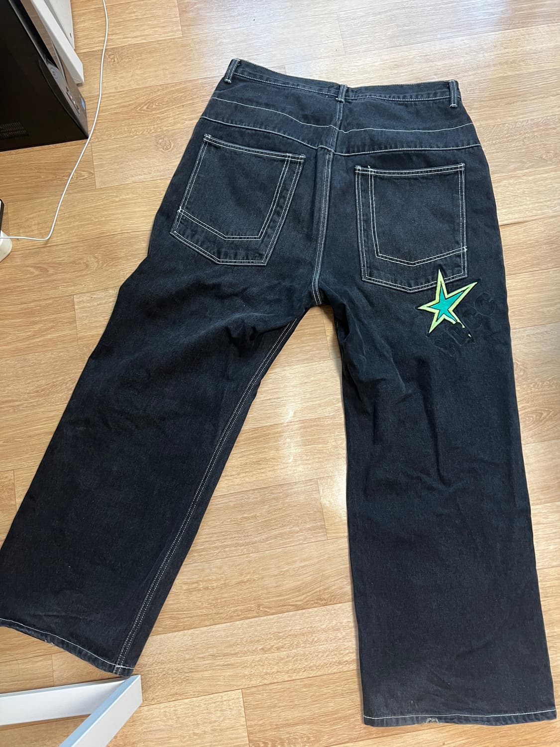 유쓰배쓰 star wide denim pants black L 상품이미지2