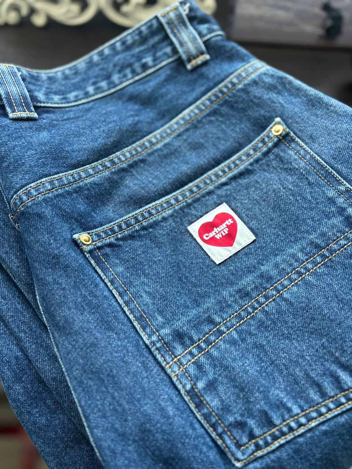 (착샷있음) 칼하트윕 내쉬 더블니 팬츠 스미스 블루 스톤 워시드 상품이미지1